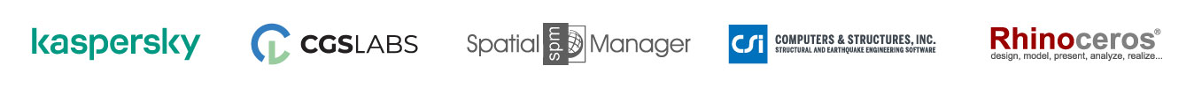 logos Kaspersky, CGS Labs, Spatial Manager, CSI Computers, Rhinoceros
